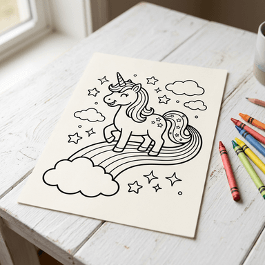 Unicorn and rainbow coloring page printable